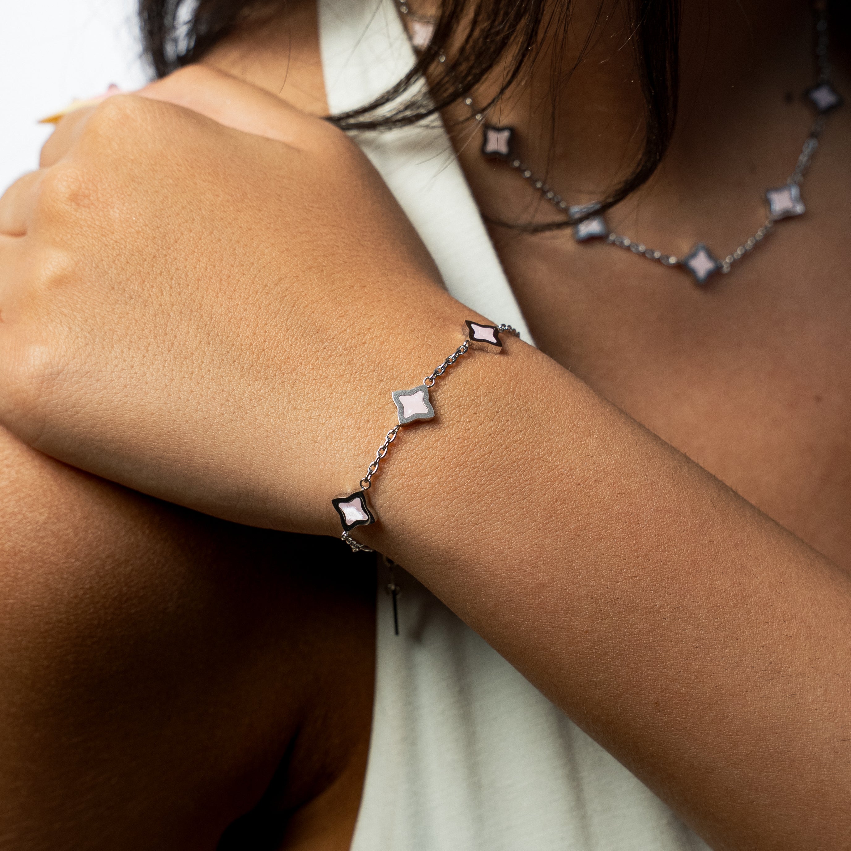 Bracelet Flower câble Argenté - Motif Rose