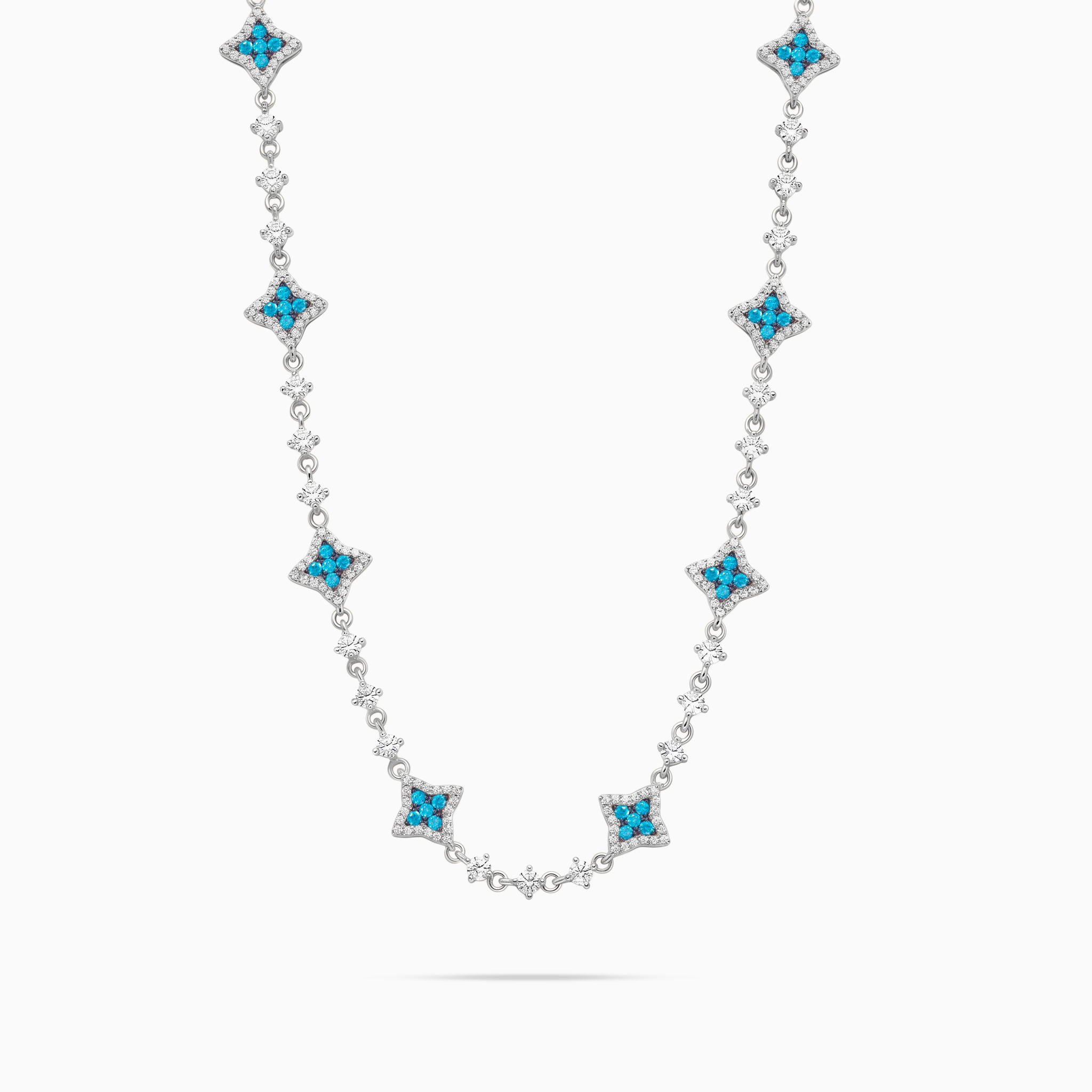 Chaîne Flower Tennis Argentée - Pierres bleues