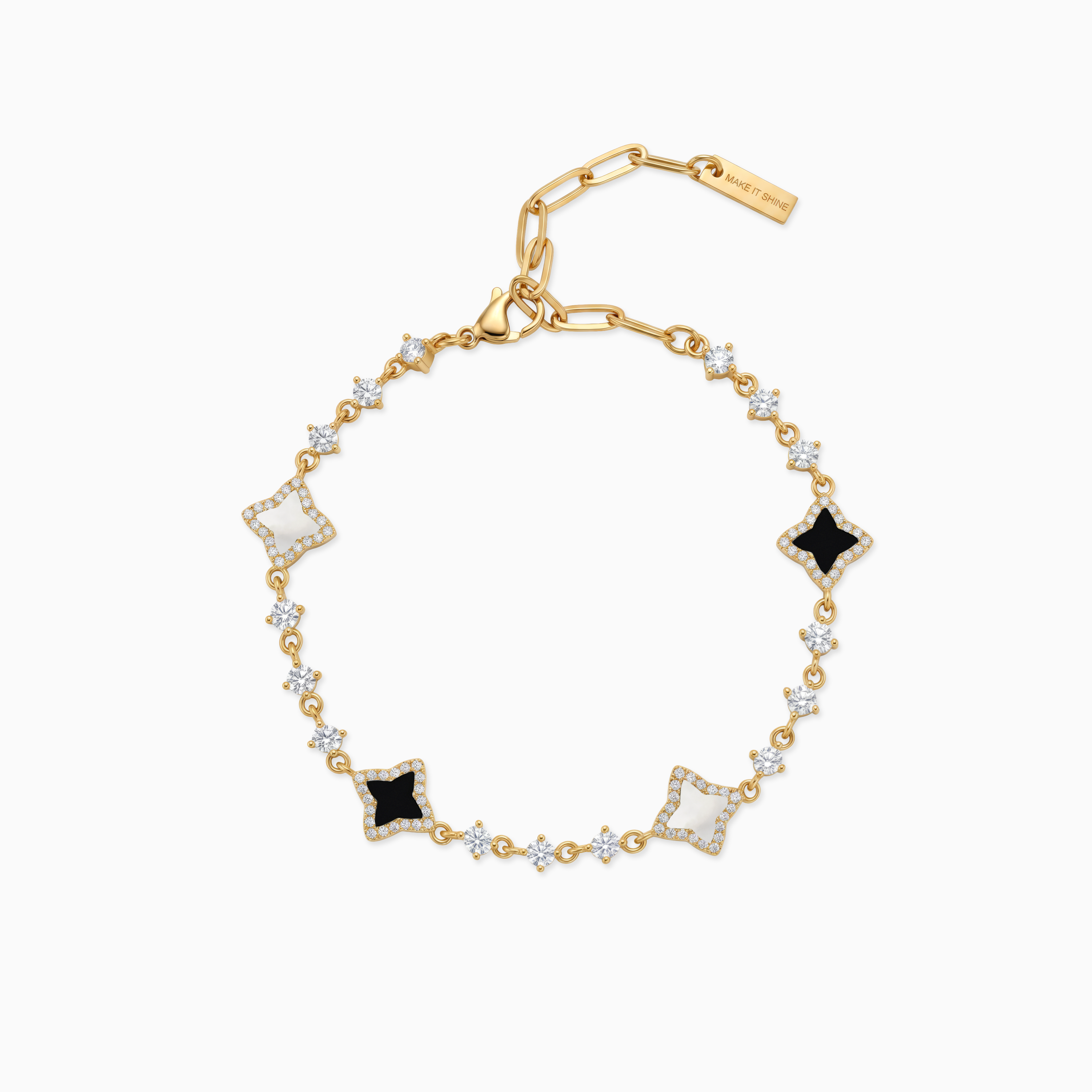 Bracelet Flower Tennis Doré - Motif Blanc & Noir