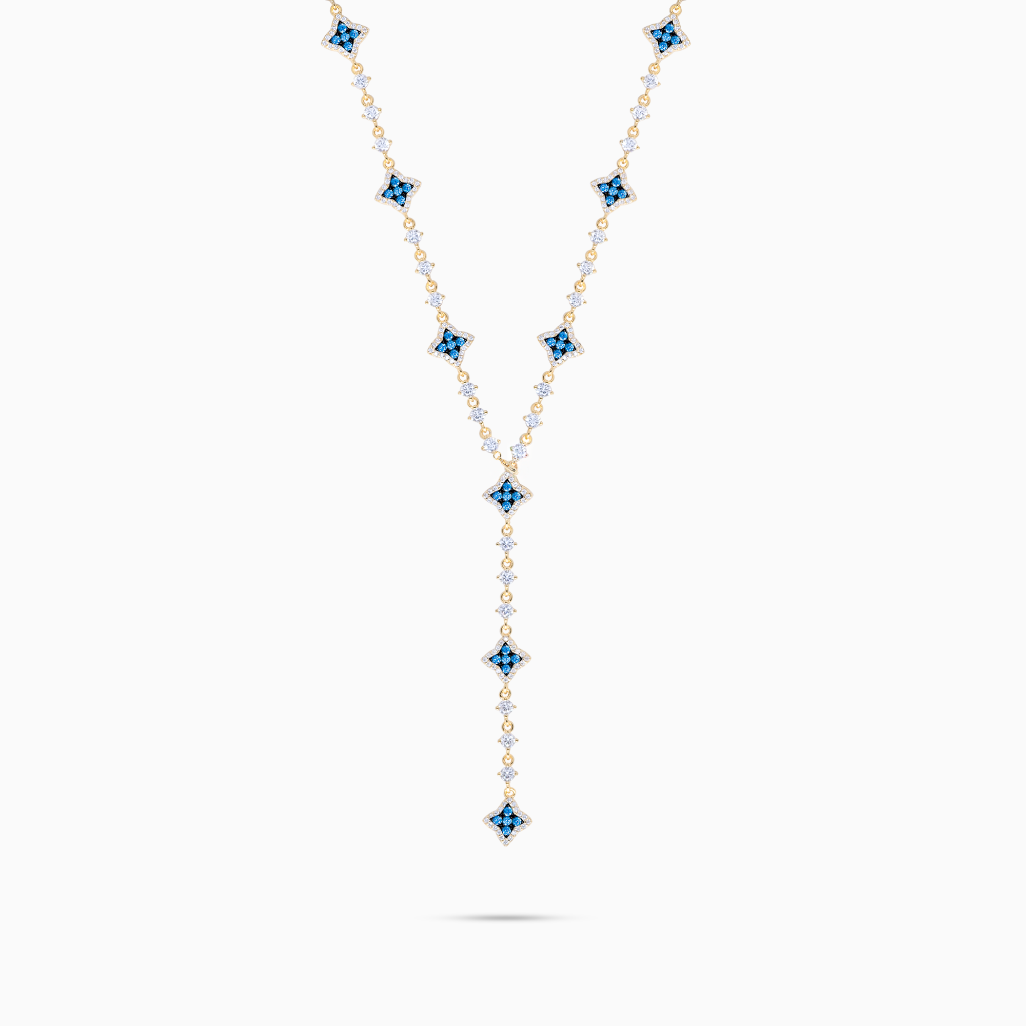 Lariat Flower Tennis Doré - Pierres Bleues