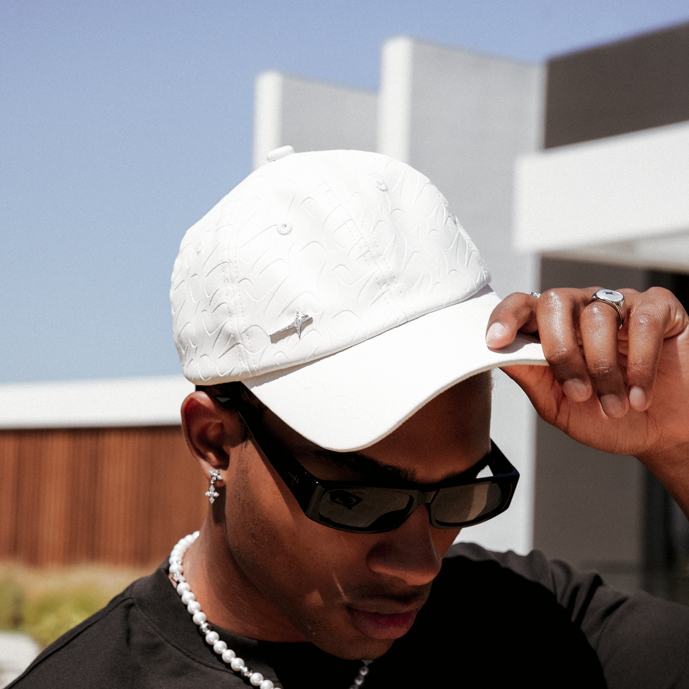 Leather Monogram cap - Blanc & Moissanite